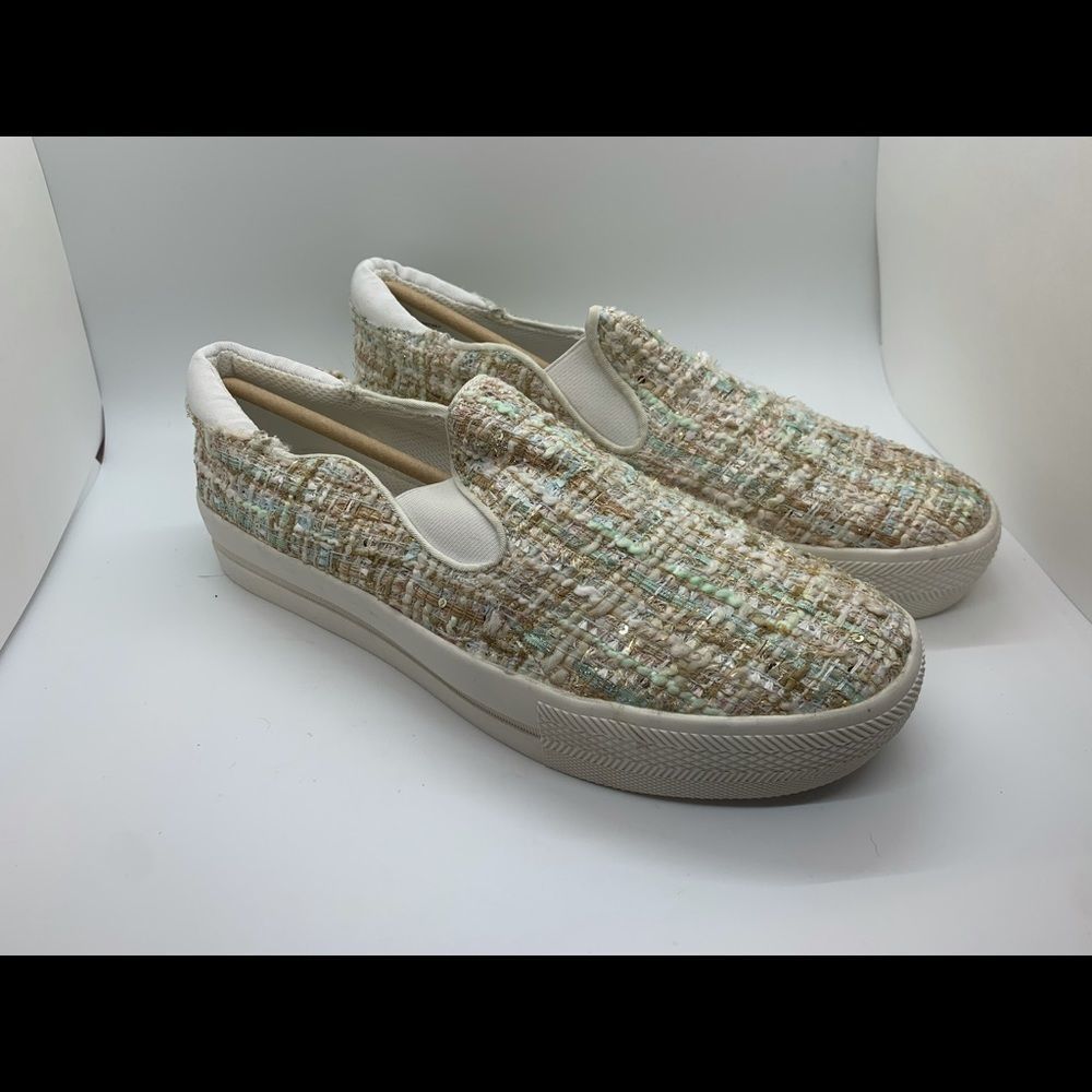 Slip-On Tweed Sneakers in Cream and Light Pastel